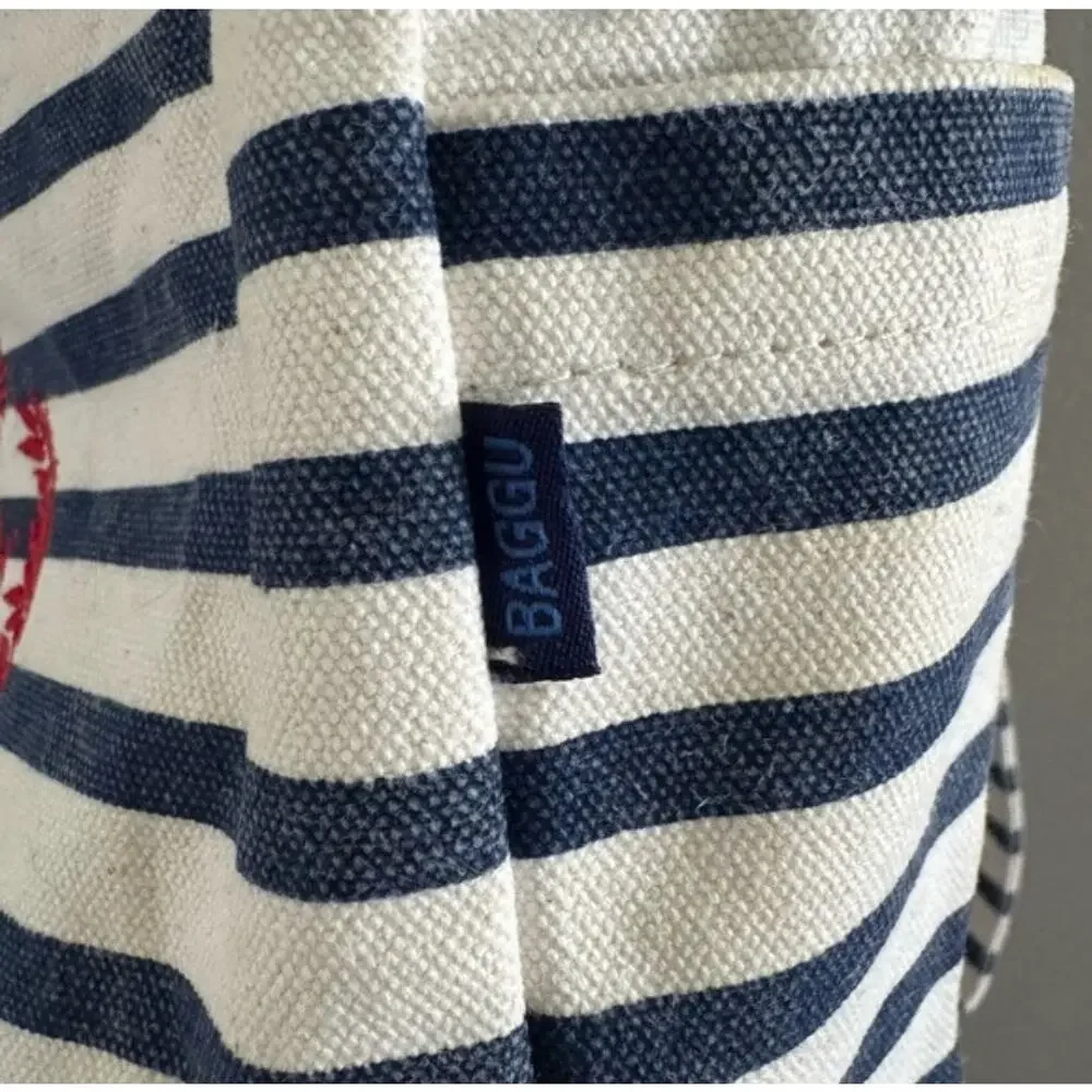 Baggu Blue White Cotton Canvas Sailor Stripe Backpack Sacre Coeur Nautical Boho